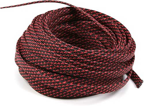 Miniatura 5 de Bettomshin 1 funda trenzada PET de 32.8 pies, ancho de 0.394in, funda trenzada expandible para proteger el cable eléctrico, negro y rojo