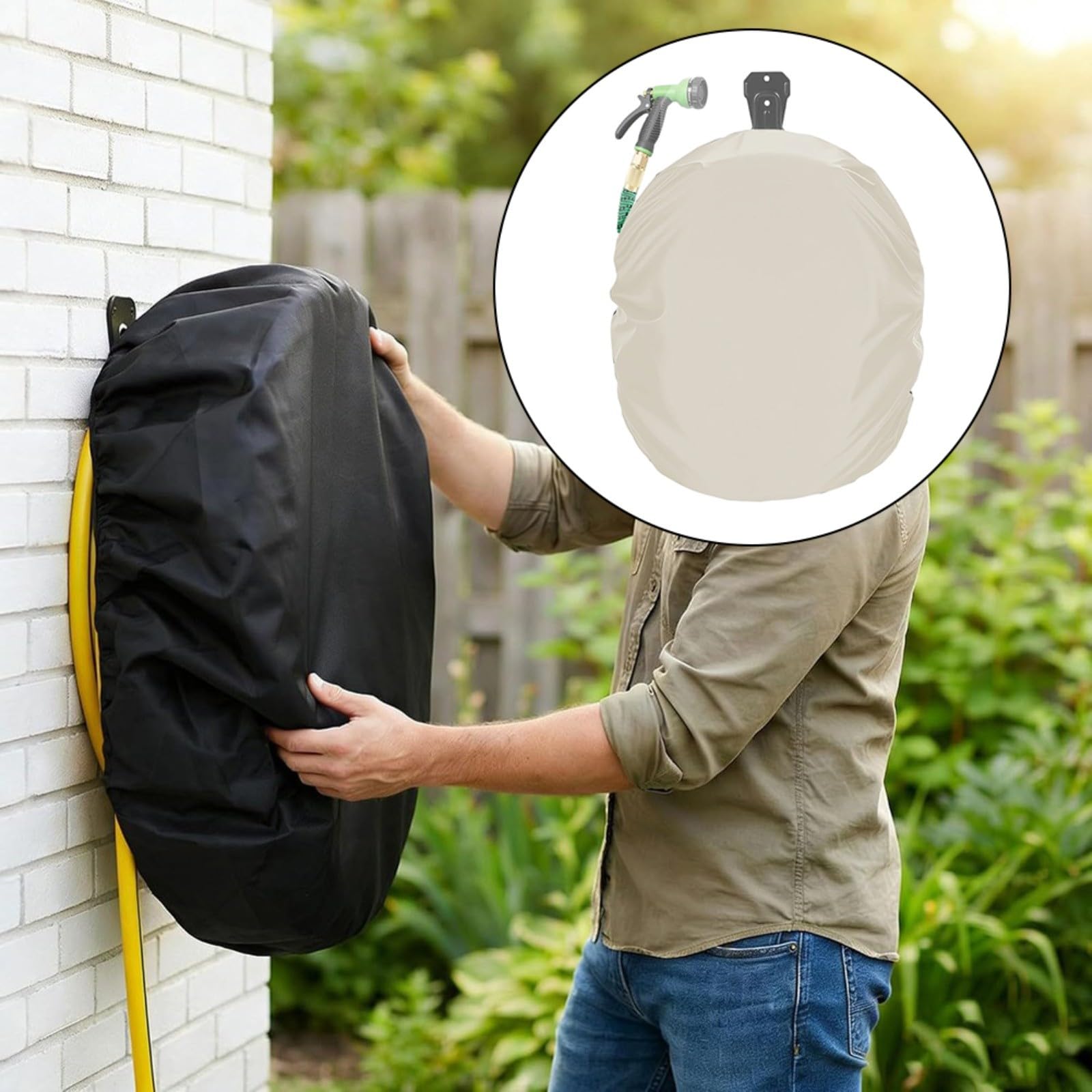 Copertura protettiva per avvolgitubo, in tessuto Oxford 420D, resistente alle intemperie, antipolvere, per giardino, patio, garage, esterno, grigio, 51 x 56 x 21 cm (bianco sporco)