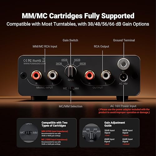 Miniatura 5 de Fosi Audio Box X5 Preamplificador Phono para tocadiscos, mini preamplificador de audio para el hogar para cartucho MM & MC, tocadiscosfonógrafo,