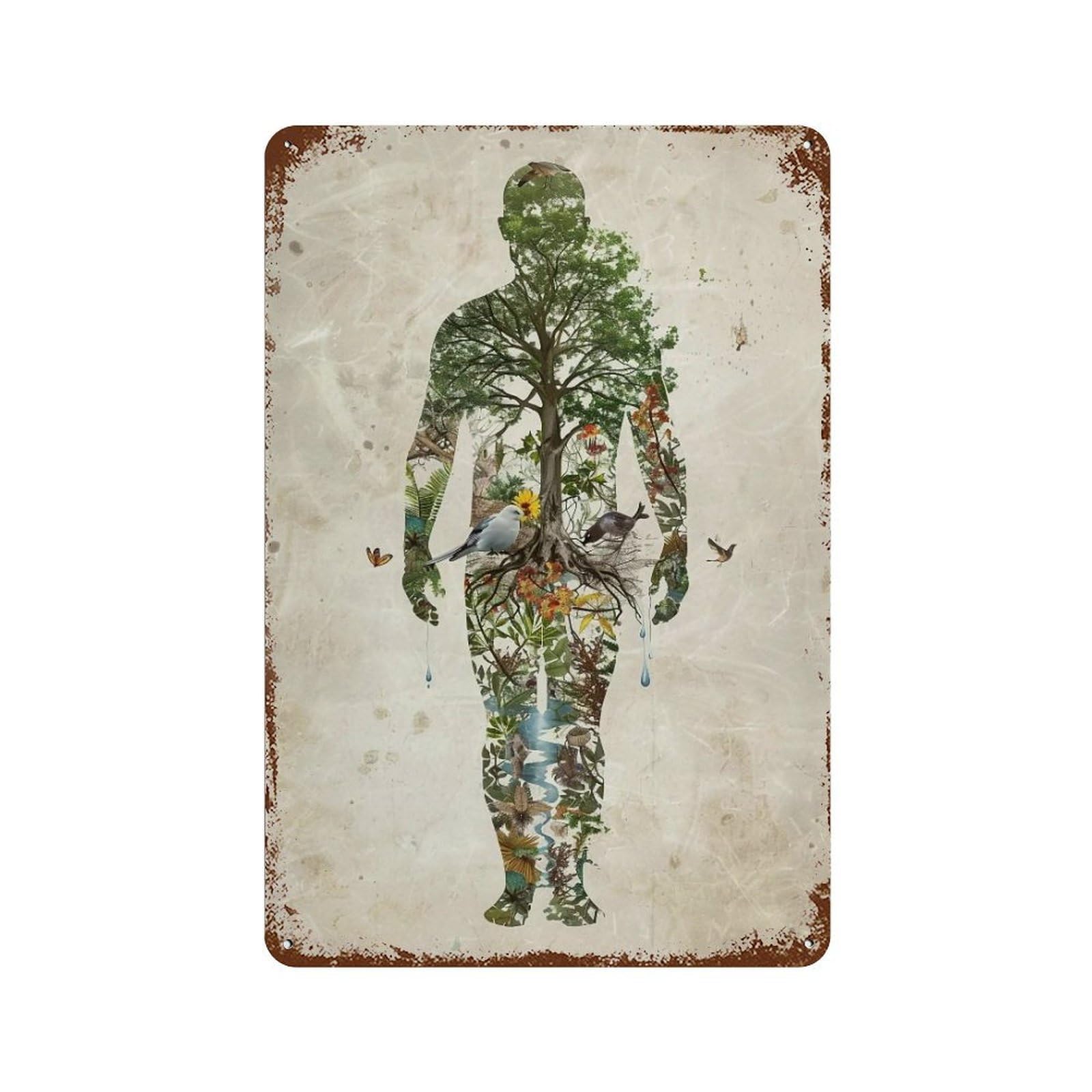 Wihyrtui Style Whimsical Integrated Nature Human Motif 03 Wall Retro Iron Metal Tin Sign Vintage Art Poster Modern Home Cofffee Club Art Bar Shop Decor 30X20cm