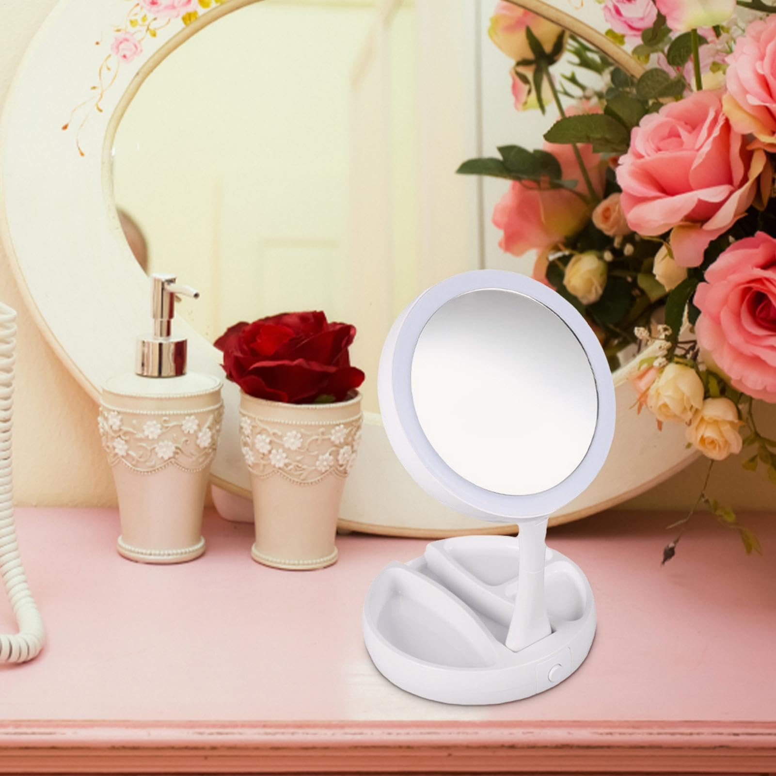 Specchio da Trucco Ingrandimento Specchio illuminato Ingrandimento | Specchio da Viaggio Portatile 10x Doppio Lato con Luce - da Ufficio Pieghevole per Le Donne Ragazze