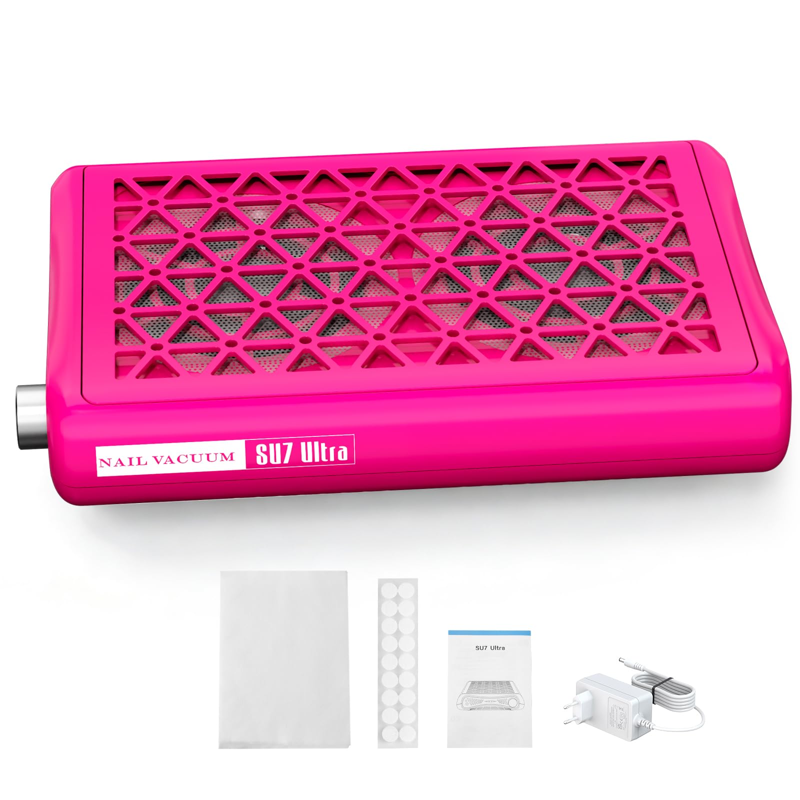 Aspiratore per unghie cablato, doppio ventilatore turbo con potenza di aspirazione 1600 Pa, 30 fogli filtranti, 6000 giri/min, potenza di aspirazione regolabile per manicure, salone di unghie (Rosso)