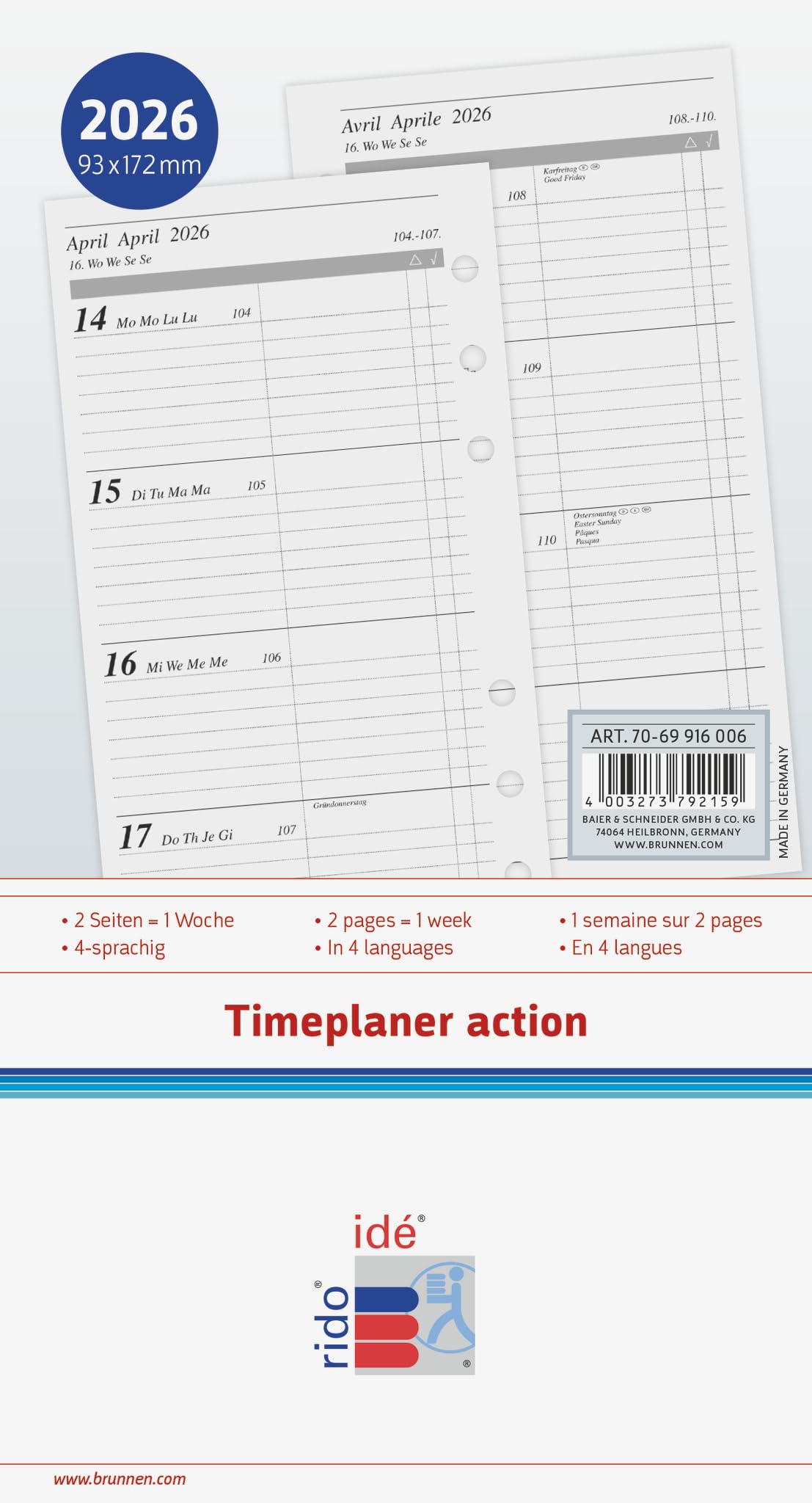 rido/idé Weekly Calendar Time Planner Action 2026 93 x 172 mm