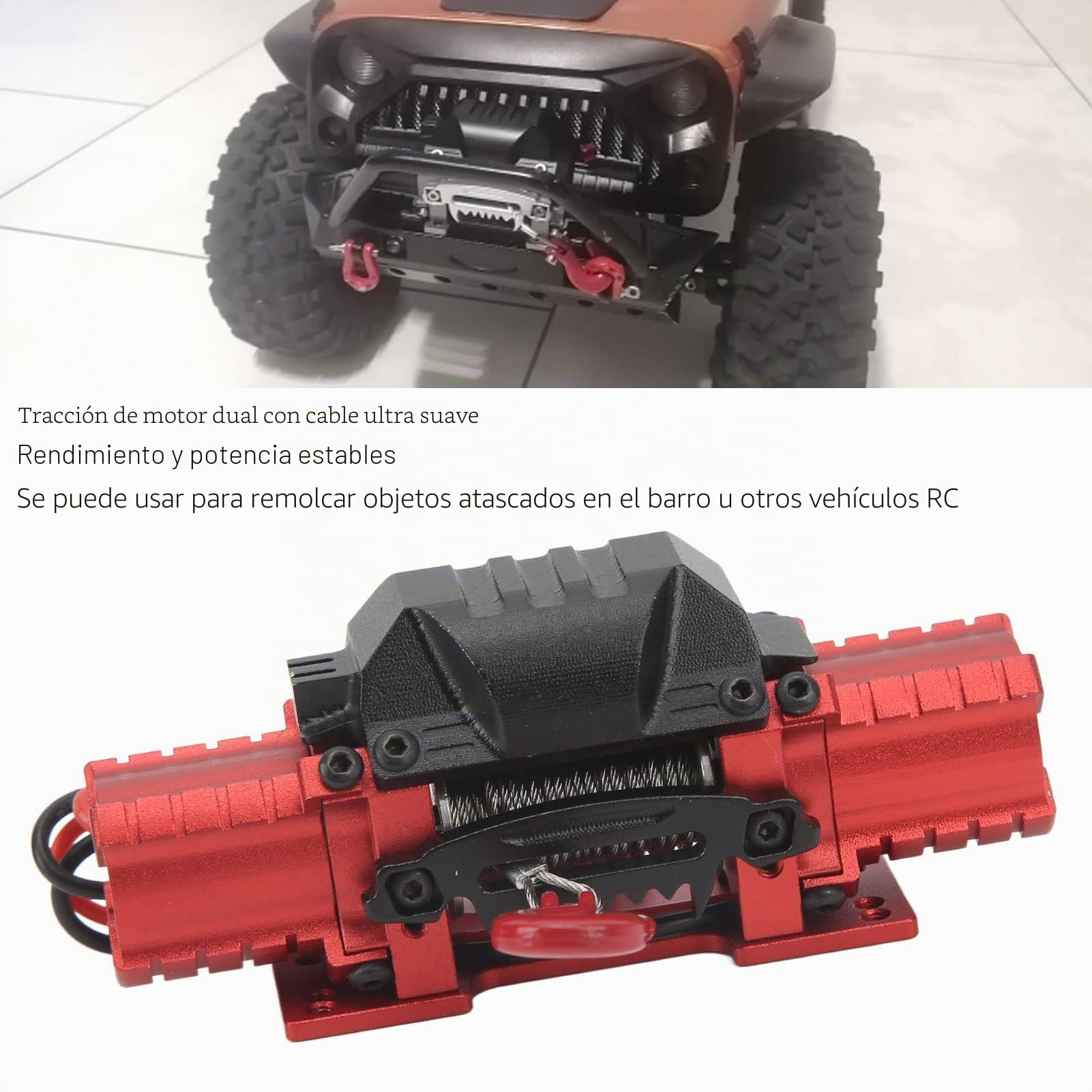 Cabrestante de Coche RC, Tracción Máxima, Accesorios de Coche, Motor Dual de Aleación de Aluminio, para Modelos RC, Aficionados a los Coches, Coleccionistas y Regalos