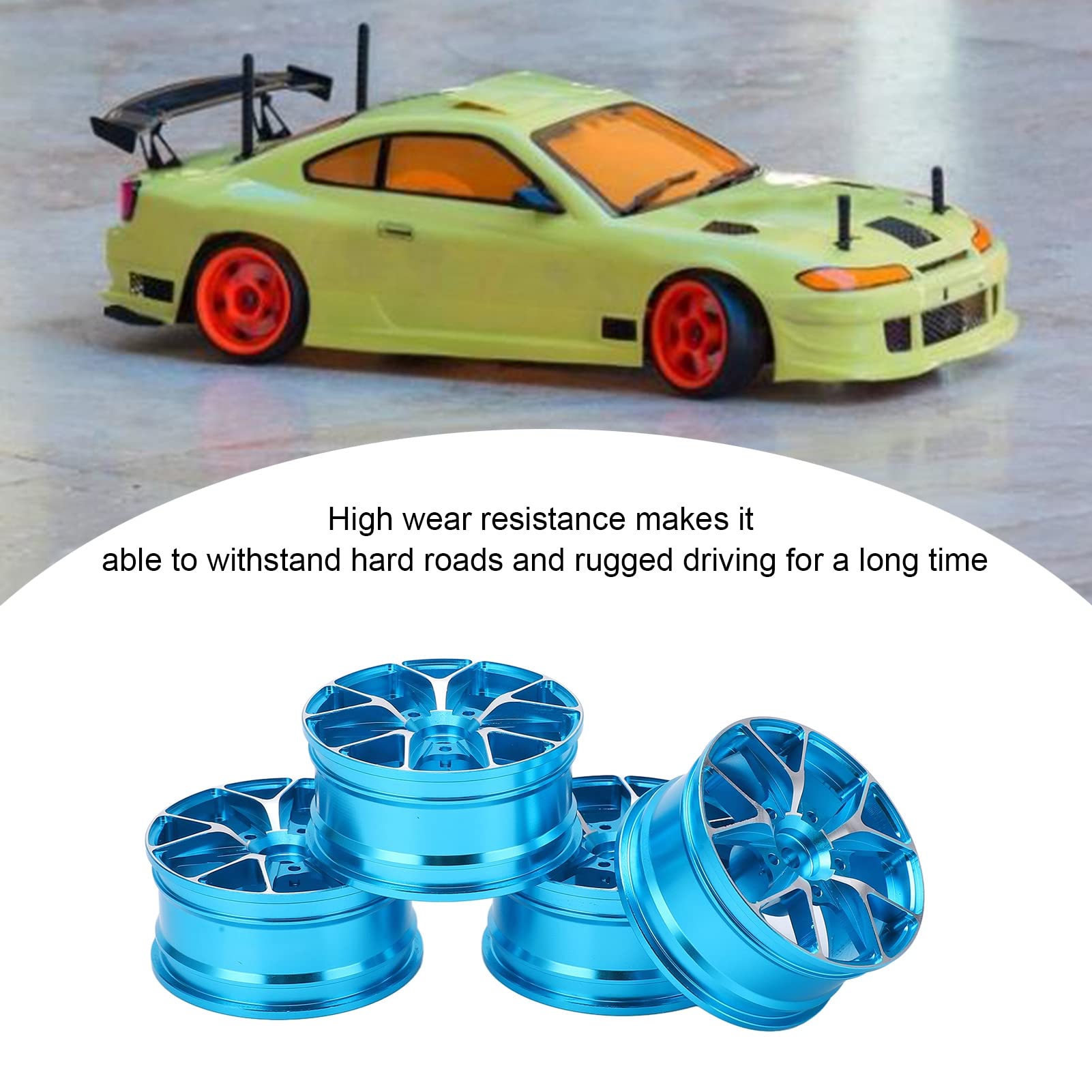 4 pz Ruote RC Resistente All'Usura Alluminio Diametro 52mm RC Accessori Cerchio Auto per 1/10 Piatte Auto Sportiva Strada Auto e Deriva Auto Da Viaggio Modello di Ruote Giocattoli (Blu)