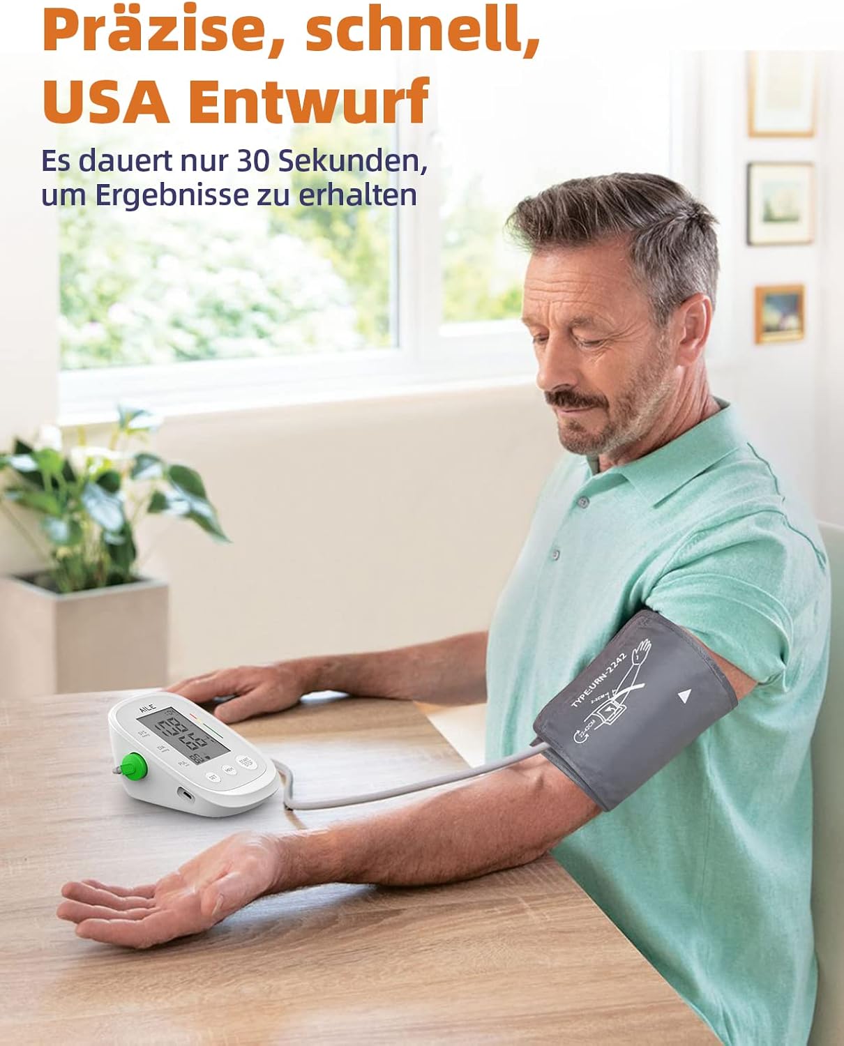Man using AILE Blood Pressure Monitor