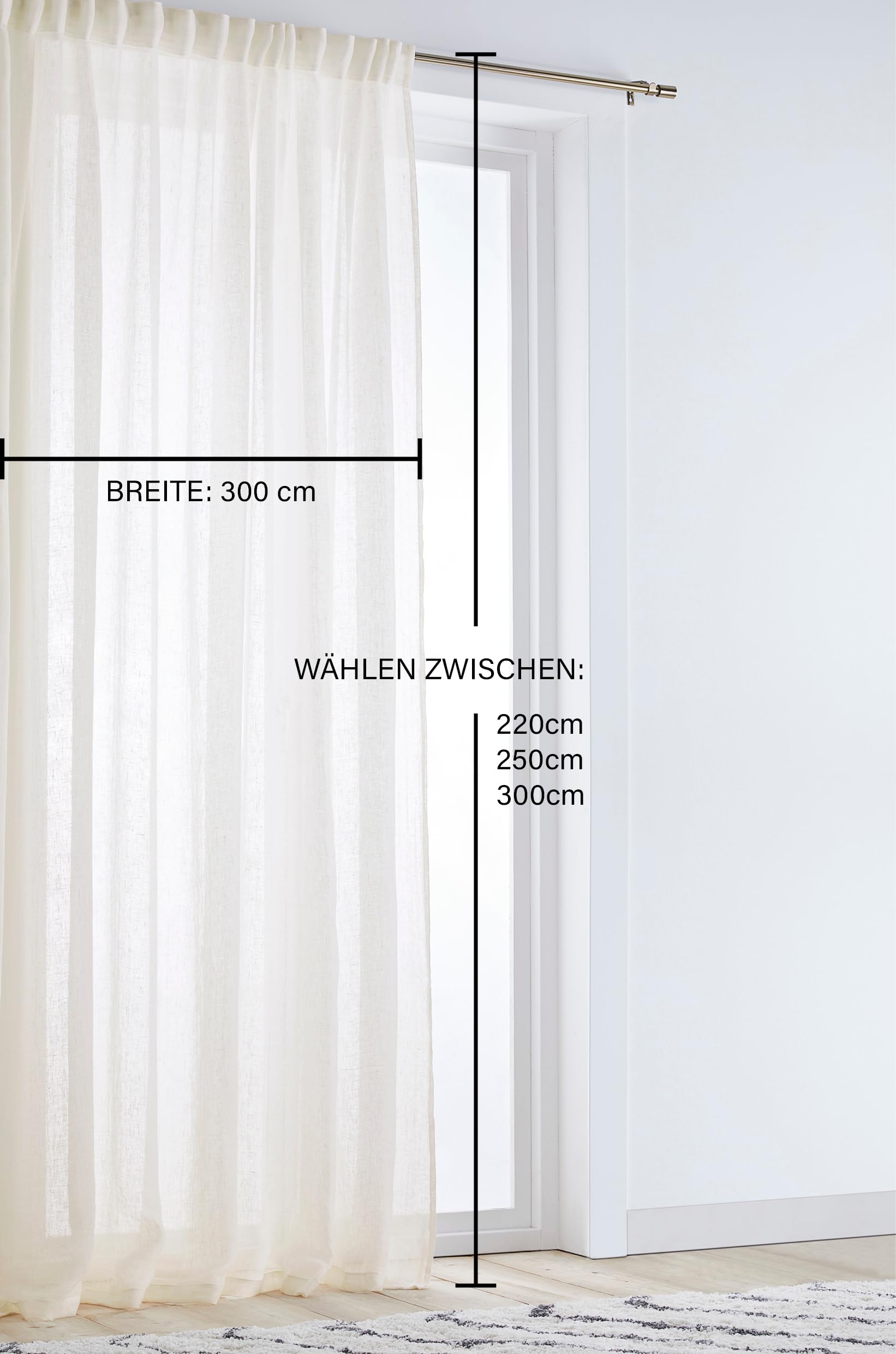 JOTEX Ellen Multifunctional Curtain - Linen Curtain Extra Wide 100% Linen (Pack of 1) - Natural White, 220 cm - Image 2