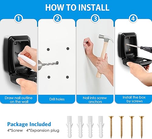 Miniatura 4 de AMIR Caja de bloqueo de llave para exterior, caja de seguridad montada en la pared para llave de casa, caja de almacenamiento de llaves de