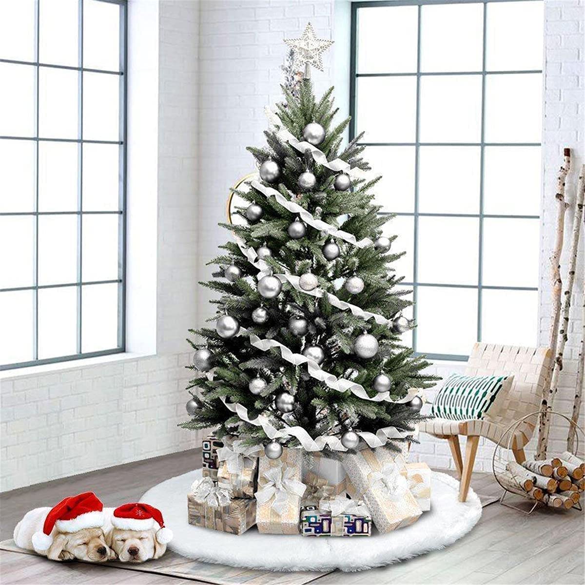 Falda del árbol de Navidad,Piel Sintética Faldas de árbol,Blanco de Navidad Falda,Falda de árbol de Navidad,Falda de árbol de Navidad Blanca,para Navidad Fiesta de año Nuevo en Casa Decoración