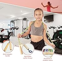 Vista 3 de Shappy 24 cuerdas de saltar para niños, cuerda de saltar ajustable de algodón de 7.25 pies con mango de madera, cuerda de salto trenzada para niños