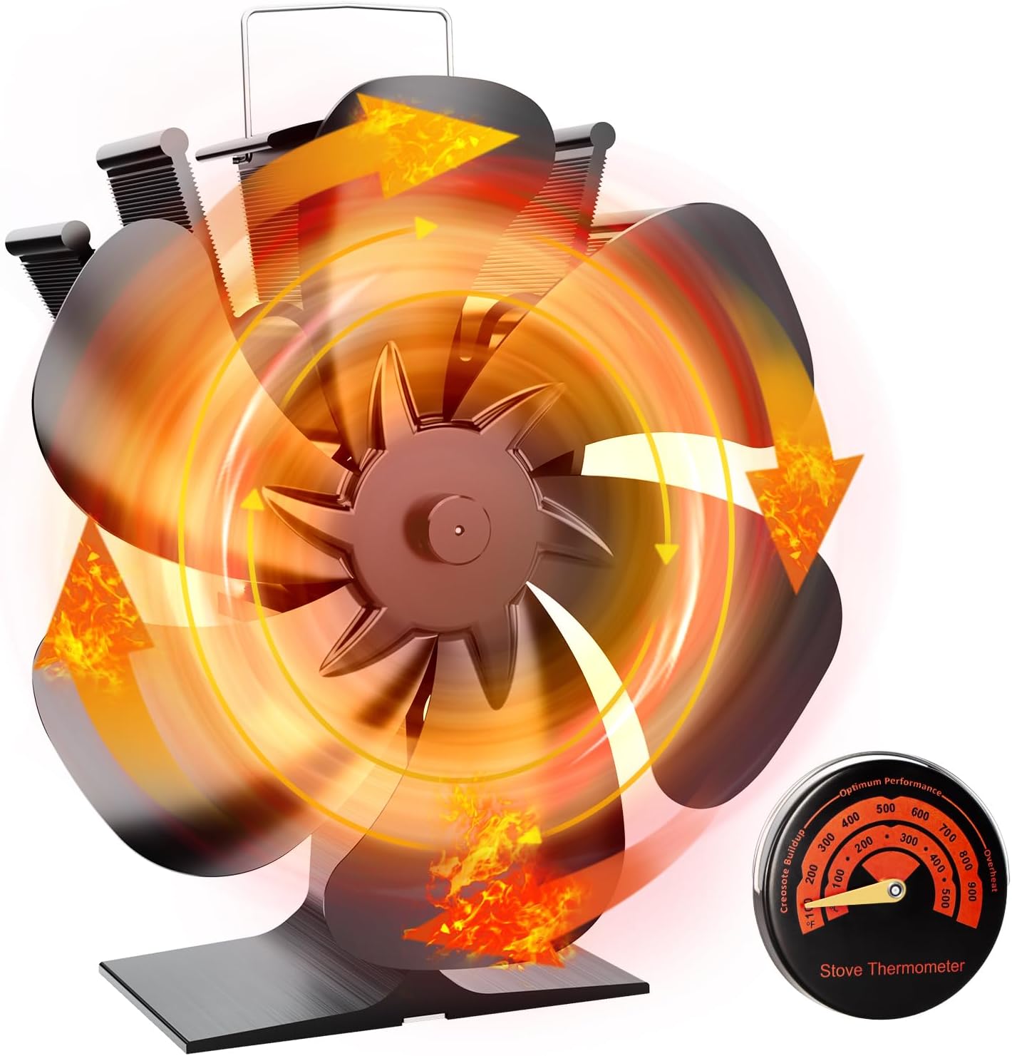 Vlocky Log Burner Fan 6 Blades Stove Fan Heat Powered Wood Burner Fan