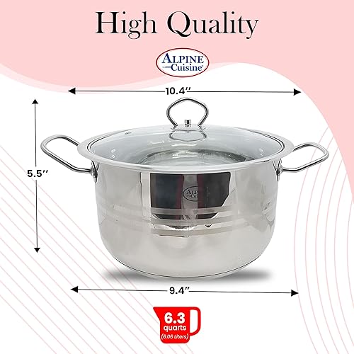Miniatura 3 de Alpine Cuisine Horno holandés de acero inoxidable con tapa de 6.3 cuartos de galón y mango fácil de enfriar, acero inoxidable de grado alimenticio