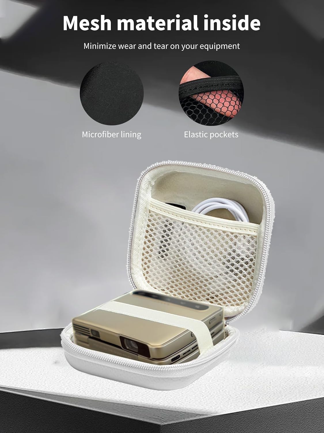 NOUKAJU Case for Aurzen ZIP Projector, Projector Storage Box,Portable Travel Carrying Protective Storage Case,Storage Box for Aurzen ZiP Tri-Fold Projector(White) image 5