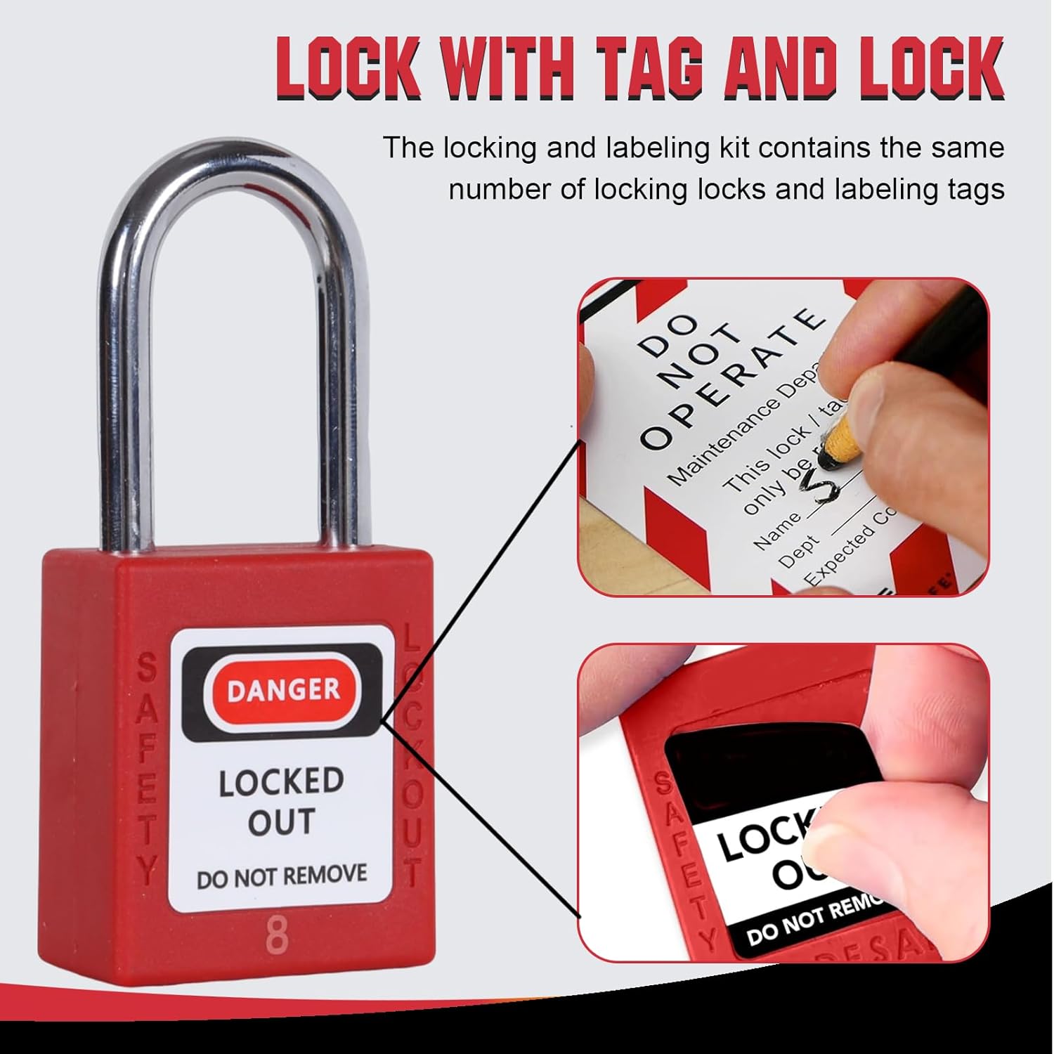 Lockout Tagout Locks Loto Tags Lockout Locks Keyed Different Loto Safety Padlocks Lock Out Tag Out Kit for Lockout Station (100 Locks / 100 Tags, Red)