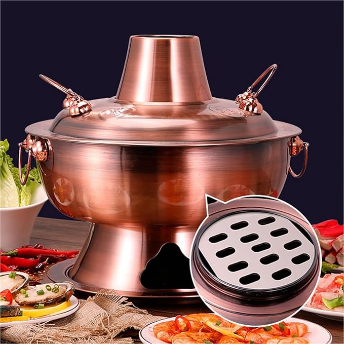 Olla de acero inoxidable para hot pot a carbón, 30 cm miniatura 2