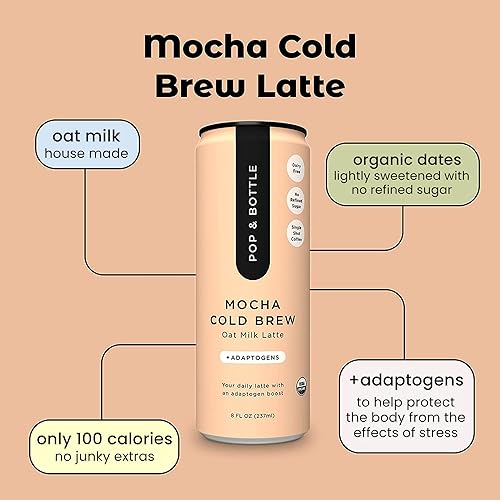 Miniatura 3 de Pop & Bottle - Lattes de leche de avena con adaptógenos  12 paquetes (8 oz) Mocha  Maca, Ashwagandha, aceite MCT, leche de avena, café frío + más