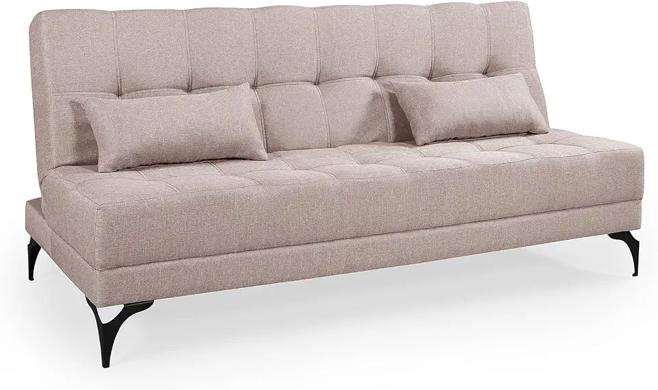 Sofá Cama Solteiro Nevada Reclinavel Revestimento Linho Pes em Ferro (CREME)