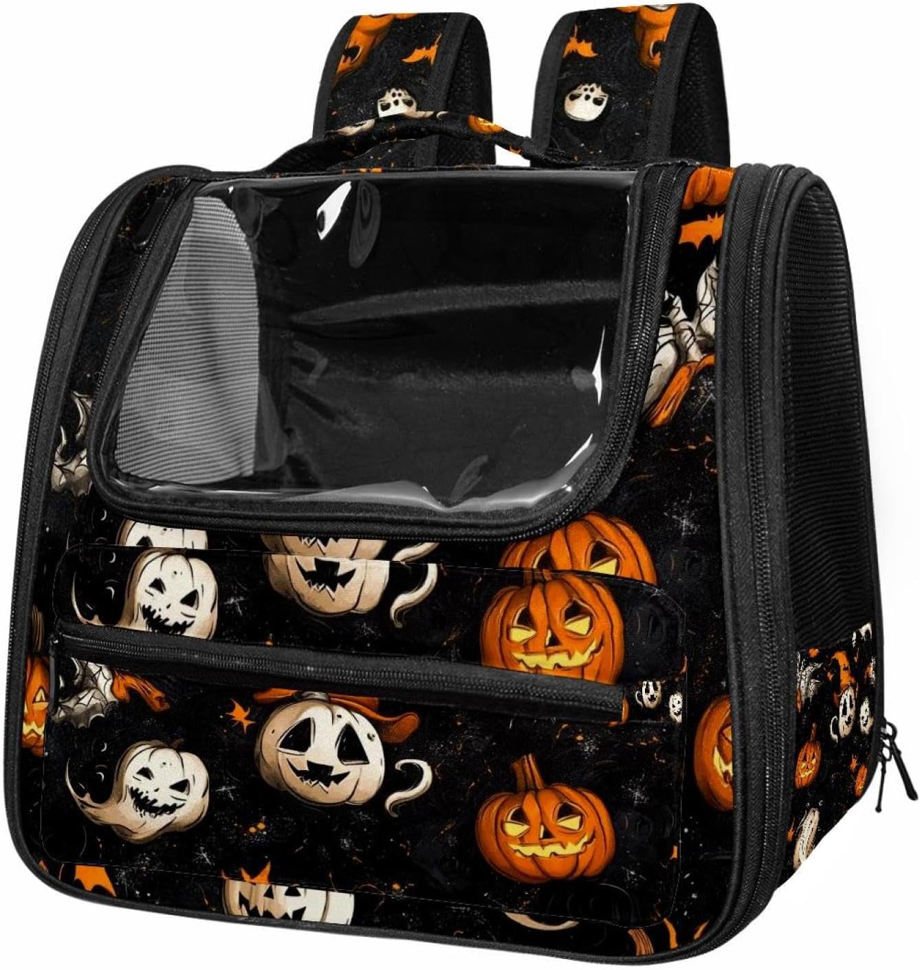 Portable Travel pet Backpack Carrier Hamster Bag Small Dog cat Carrier Breathable Hang Bag, Halloween Pumpkin
