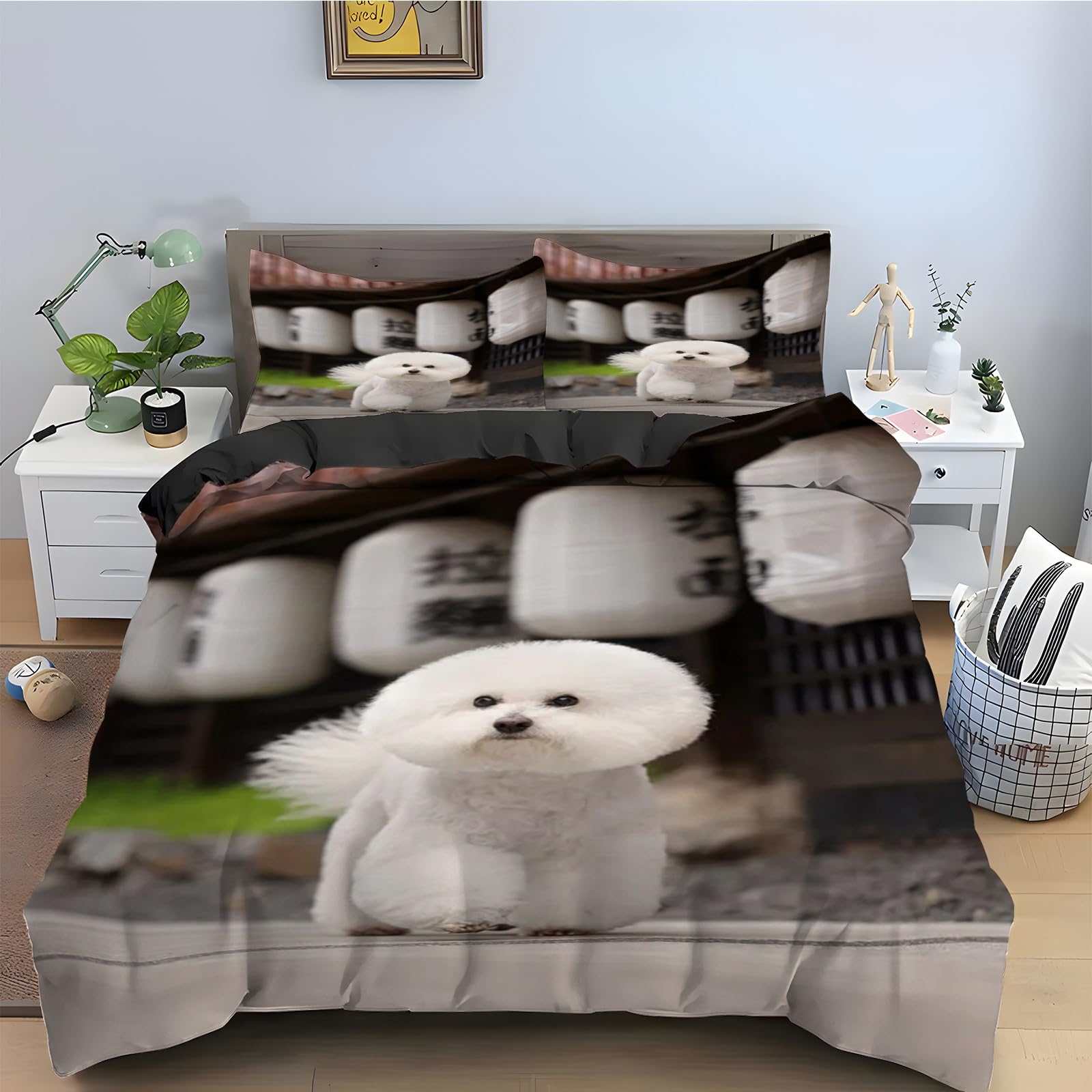 Housse de Couette 160x200 Chien avec 2 Taies Parure de Lit 3 Pièces Microfibres Douces