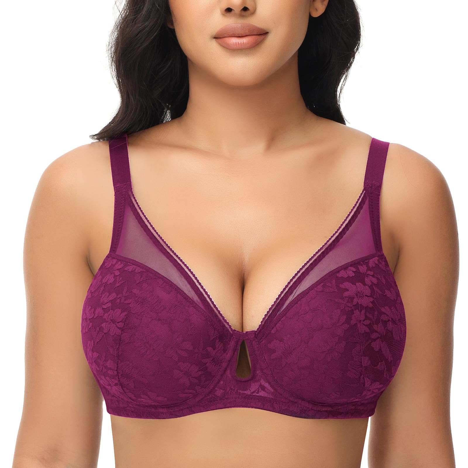 FallSweet Sujetador Escote Profundo Push up de Encaje para Mujer Push Up Sujetador con Aros Acolchado Añade una Copa Sujetador Sexy