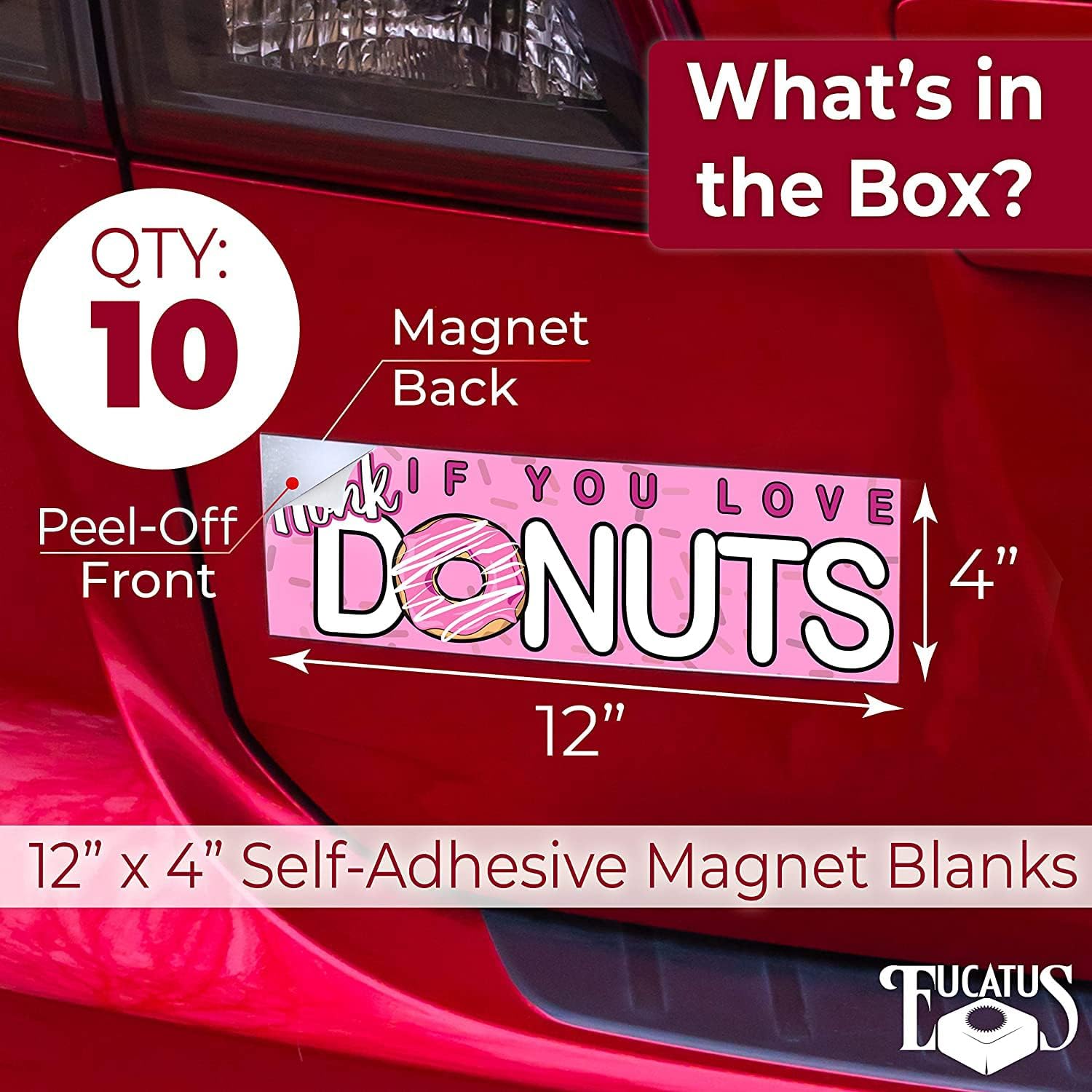 Cut to Size Durable 4x12in Sticker Magnetizer 10Pk. Turn Any Decal Into a Strong Magnet. Weatherproof Magnetic Strip Protects Bumper Paint and Allows Easy Swap. Flexible Sheet Guaranteed to Stick.