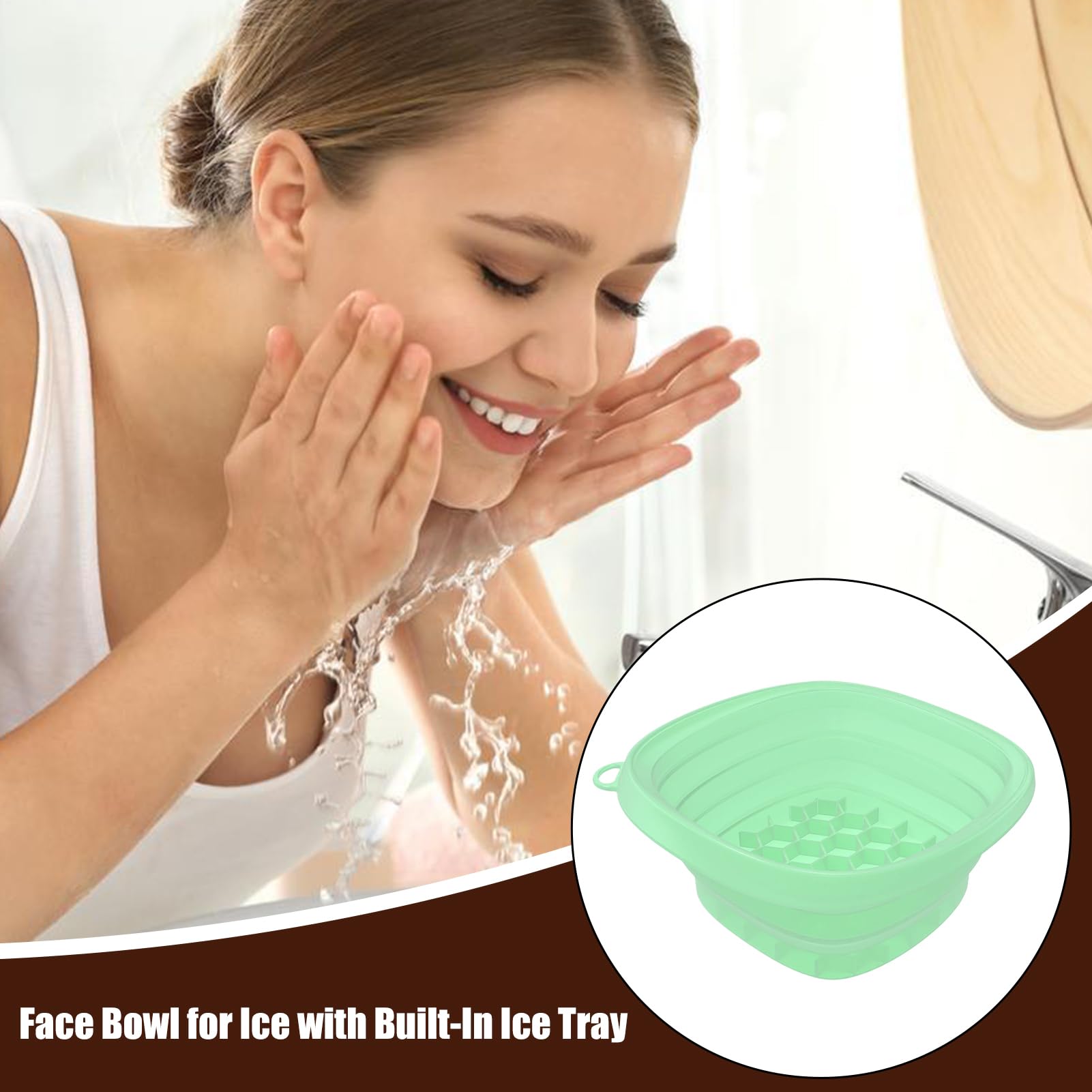 Genérico Cuenco Facial Para Hielo - Baño Frío Facial para Rostro - De Silicona Con Bandeja Integrada Para Cubitos Plegable Para Cuidado De La Piel Spa Y Hogar