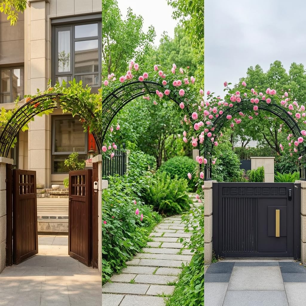 Arche Jardin en Métal, Style Européen, Pieds Fixation Sol, Passage Fleuri, Aménagement r, pour propriétaires Jardins, 150/75/40cm (Largeur/Hauteur/Profondeur)