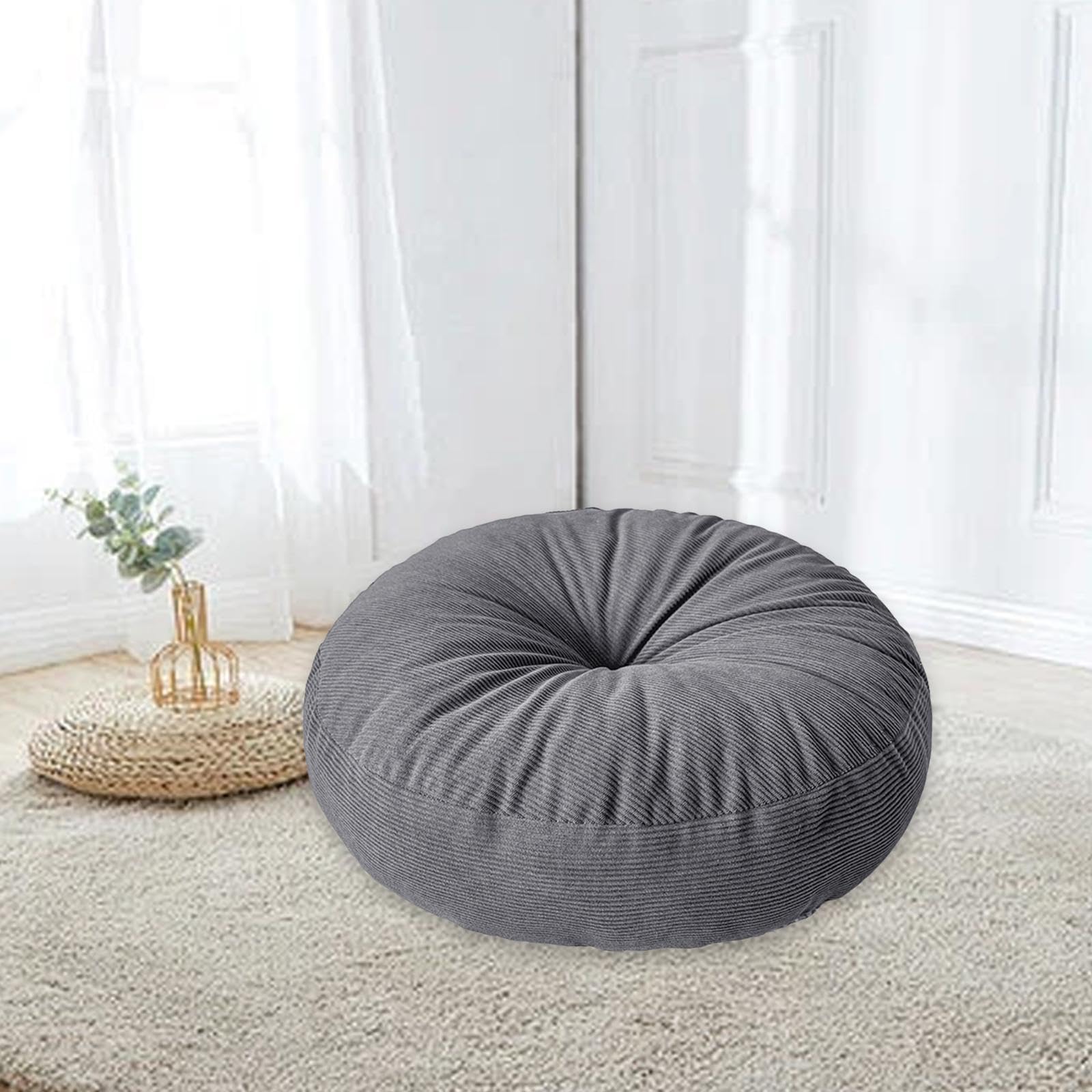 Cuscino da Pavimento Rotondo Cuscino Tatami Giapponese Seduta da Terra Pouf Morbido Spesso E di Supporto Adatto per Adulti E Bambini in Camera da Let, Grigio Scuro