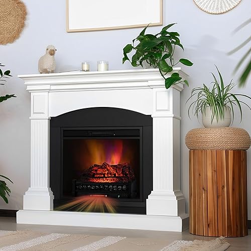 Miniatura 2 de GOFLAME Calentador eléctrico de troncos de chimenea de 26 pulgadas, calentador de troncos con control remoto, 5 modos de llama y brillo,