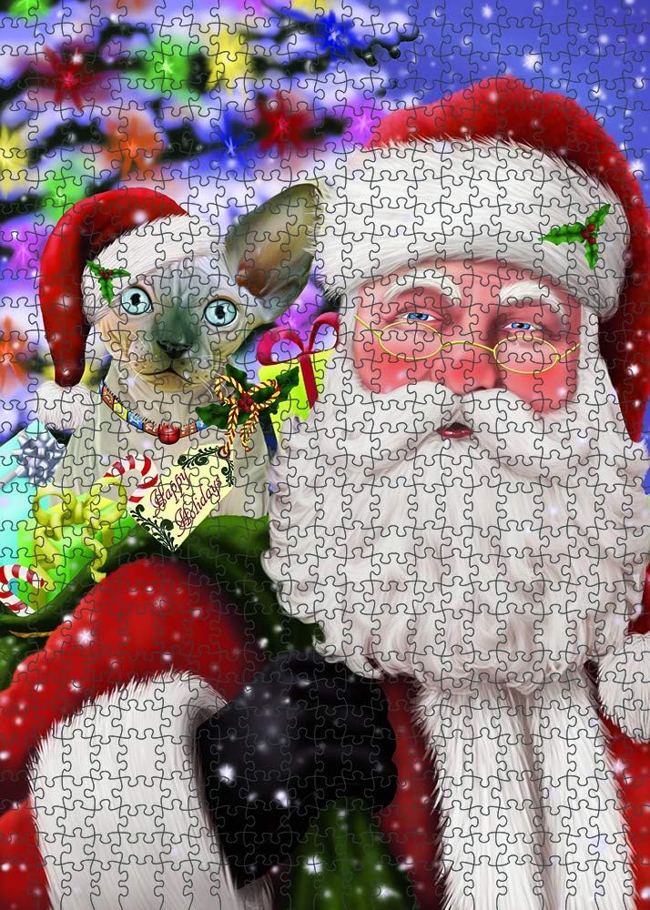 Christmas Santa with Presents and Sphynx Cat Jigsaw Puzzle for Adults - Animal Printed Interlocking Puzzle Game Artwork - Gift for Dog Lover's -1000 Pcs 29.5"x19.7", PZLE56812