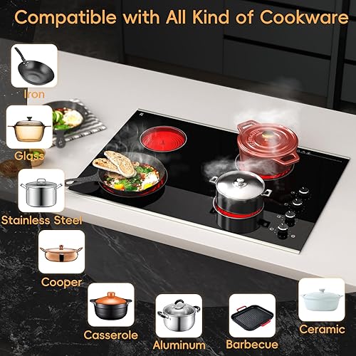 Miniatura 3 de Placa de Cocina Eléctrica de 30 Pulgadas 4 Quemadores, 6700W Estufa Eléctrica Radiante Integrada con Control de Perilla, Estufa Eléctrica