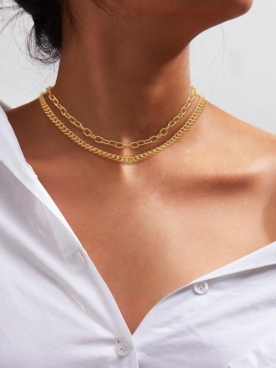 Moodear Gold Necklace for Women Dainty Chunky 14K Gold Plated/Sliver Plated Chain Necklace Cuban Link Paperclip Chain Choker Toggle Clasp Layered Necklace for Women Trendy Fashion Gift - Image 8