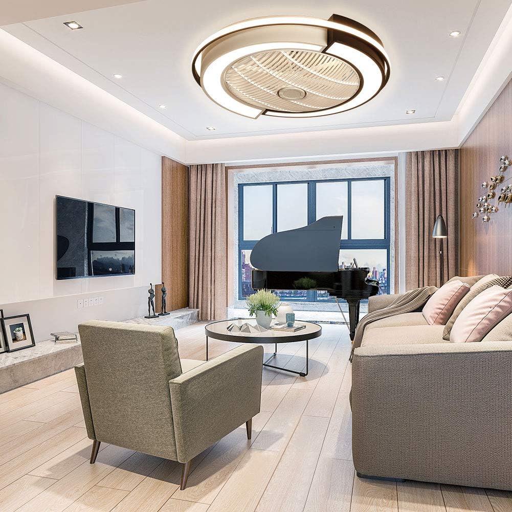 Modern Chic Design Acrylic Ceiling Fan Light with Remote Control 3 LED Color Lighting & 3-Speeds & Timing, 23-in Flush Mount Geometric Round Enclosed Quiet Chandelier Fan (White and Black Finish)