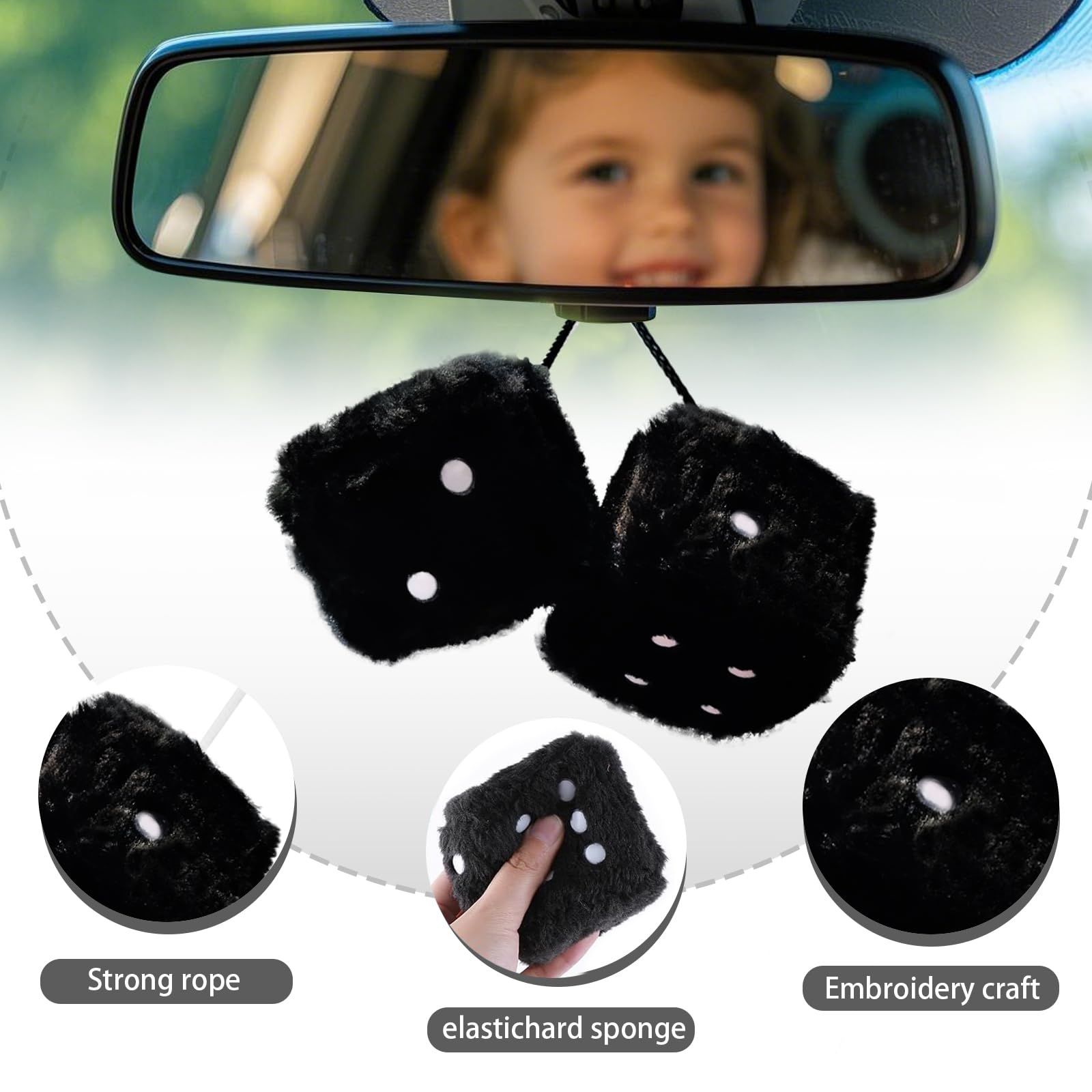 Pair 3 Inch Hot Stamped Polka Dot Fuzzy Plush Dice Cute Retro Plush Car Interior Accessories for Car — view 2