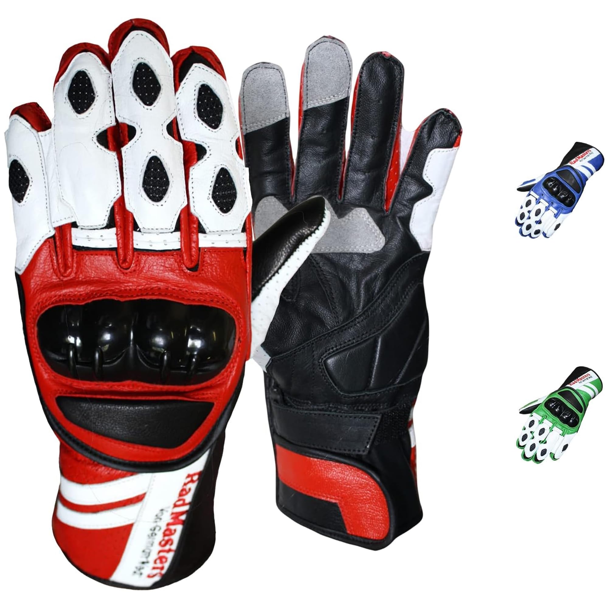 German Wear Motorradhandschuhe aus Kalbsleder, Biker Handschuhe mit Knöchelprotektor, Wildleder-Handfläche & verstellbarem Klettverschluss für Motorrad, Motocross & Outdoor