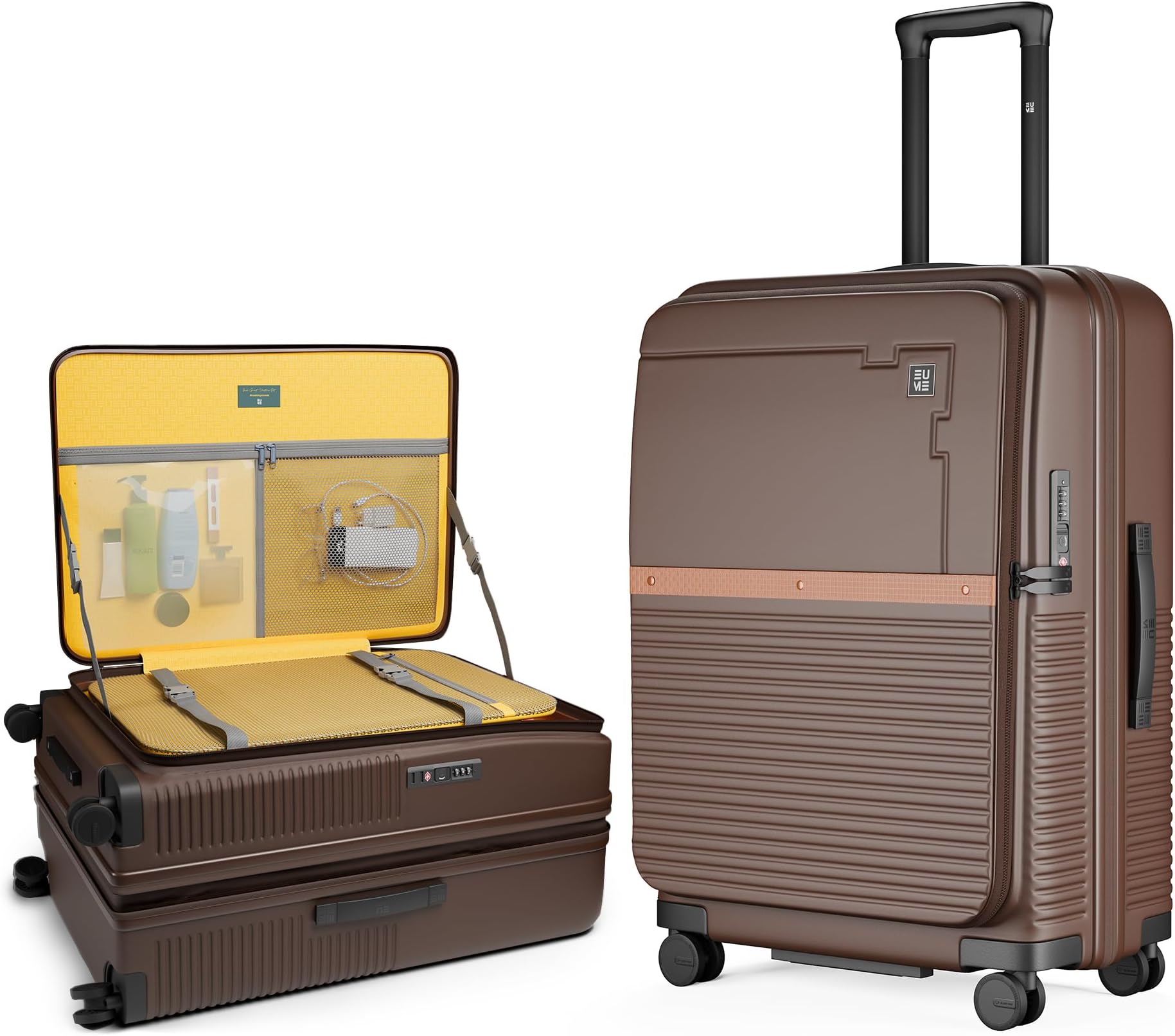Aerotop Checkin Trolley Bag Medium | Space Saving Top Open Suitcase | Expandable Hardshell Polycarbonate Luggage | TSA Lock, Anti Theft Zipper, Super Silent Wheels | 78L Expresso Brown