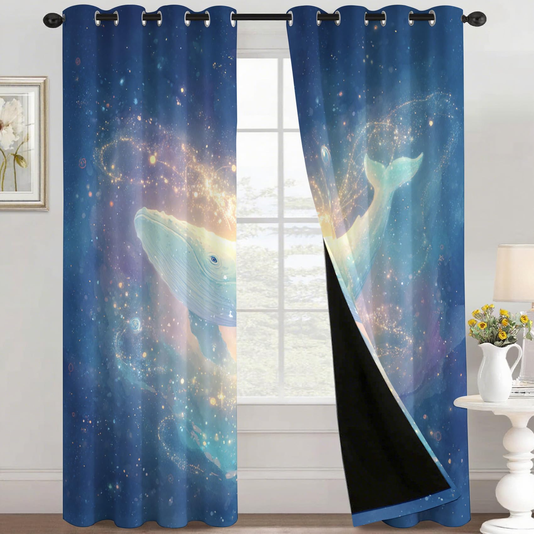 Wal Vorhang Mit ösen Blickdicht, Kinder Meerestiere Vorhänge Schlafzimmer Wohnzimmer Küche 110 x 215 cm Lang, Übergardinen Innen Verdunklungsvorhänge