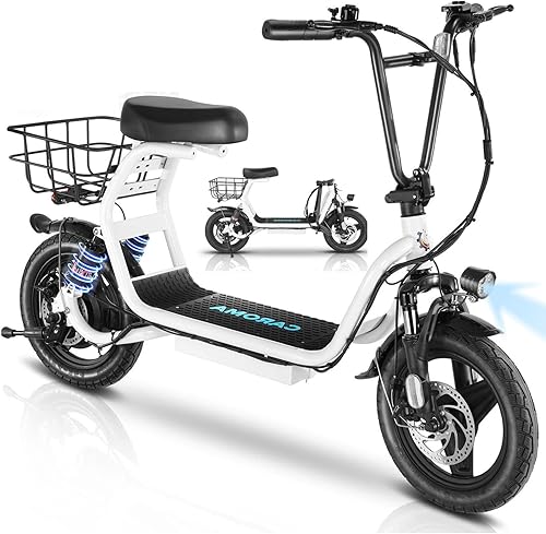 Caroma Peak - Patinete eléctrico plegable de 1200 W con asiento, scooter para adultos de 14 pulgadas, batería de 500 Wh de hasta 30 millas y 20 MPH,