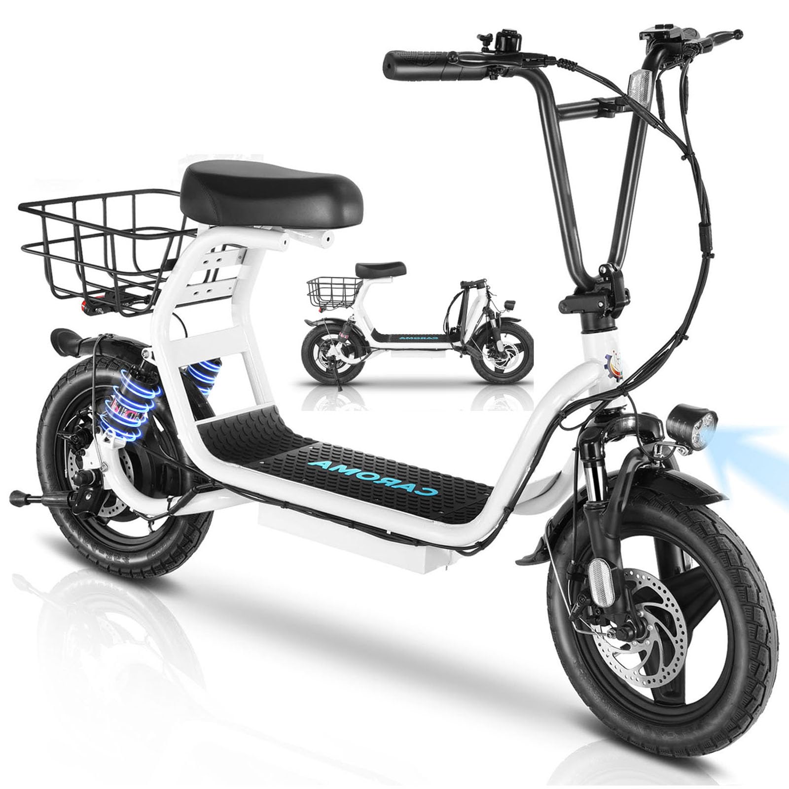 CaromaElectric Scooter with Seat, 15 Miles RangeCaroma Electric Scooter with Seat, 14" Fat Tire Electric Bike Adults, 15 Miles Range&20 Mph Power Electric Bike for Adults