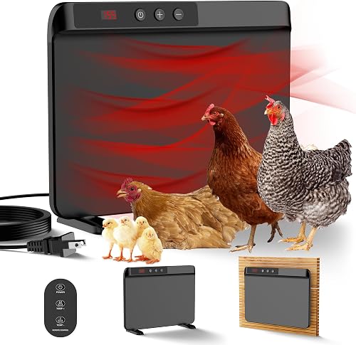 HOPOCO 200W Smart Chicken Coop Heater with Thermostat, Remote Control & Anti-Tilt Safety - Radiant Flat Panel Warmer
