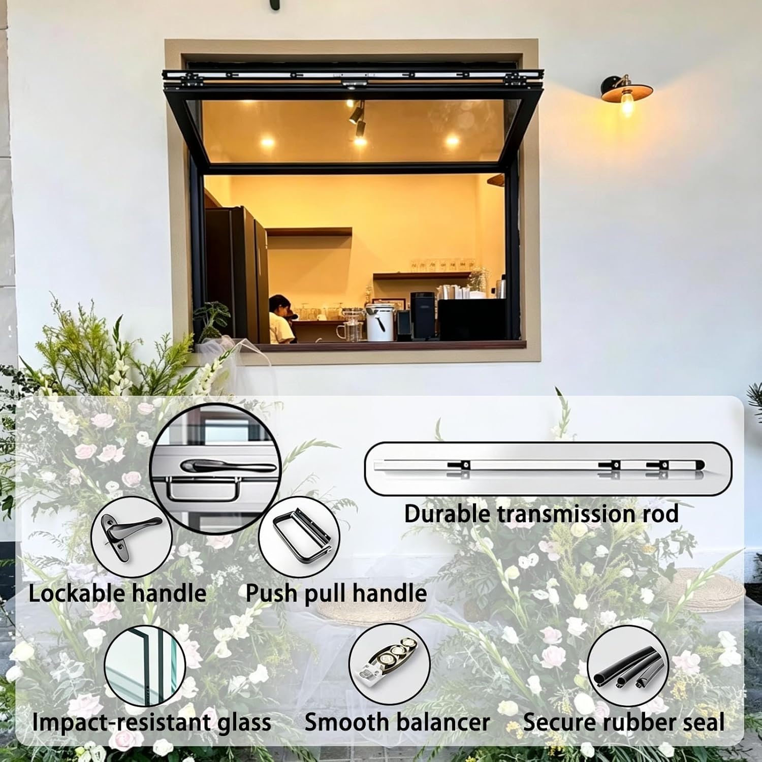 Folding Window for Food Trucks, 20/24/26/28/32/34/36/38/40in Aluminum Concession with Flush Mount, Customizable Sliding Service for Restaurants(28x28in/71.1x71.1cm)