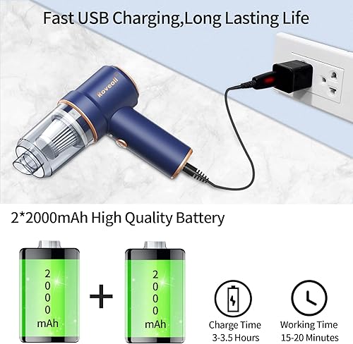 Miniatura 3 de Aspiradora inalámbrica de mano, 2 en 1, USB 80000 RPM, soplador de polvo de aire comprimido portátil, mini aspiradora recargable para automóvil,