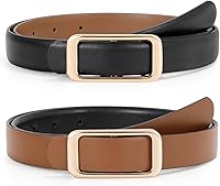 JASGOOD Reversible Leather Belt for Women - 2-in-1 Black & Brown Waist Belt with Detachable Square Buckle for Jeans, Pants, Dresses (27-46")