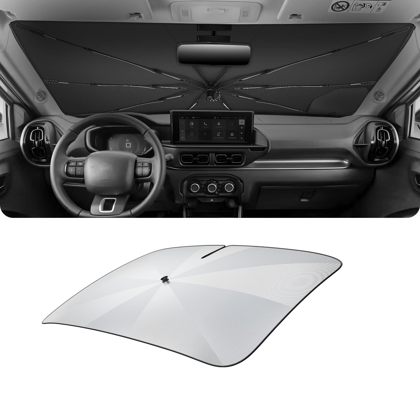 LUWU [Aggiornato] Ombrello Parasole Auto Compatibile con Citroen C3 (CC24) 2024 2025 2026 Parabrezza Parasole Auto ad Ombrello Pieghevole per Parabrezza Anteriore Interno C3 CC24 Accessori
