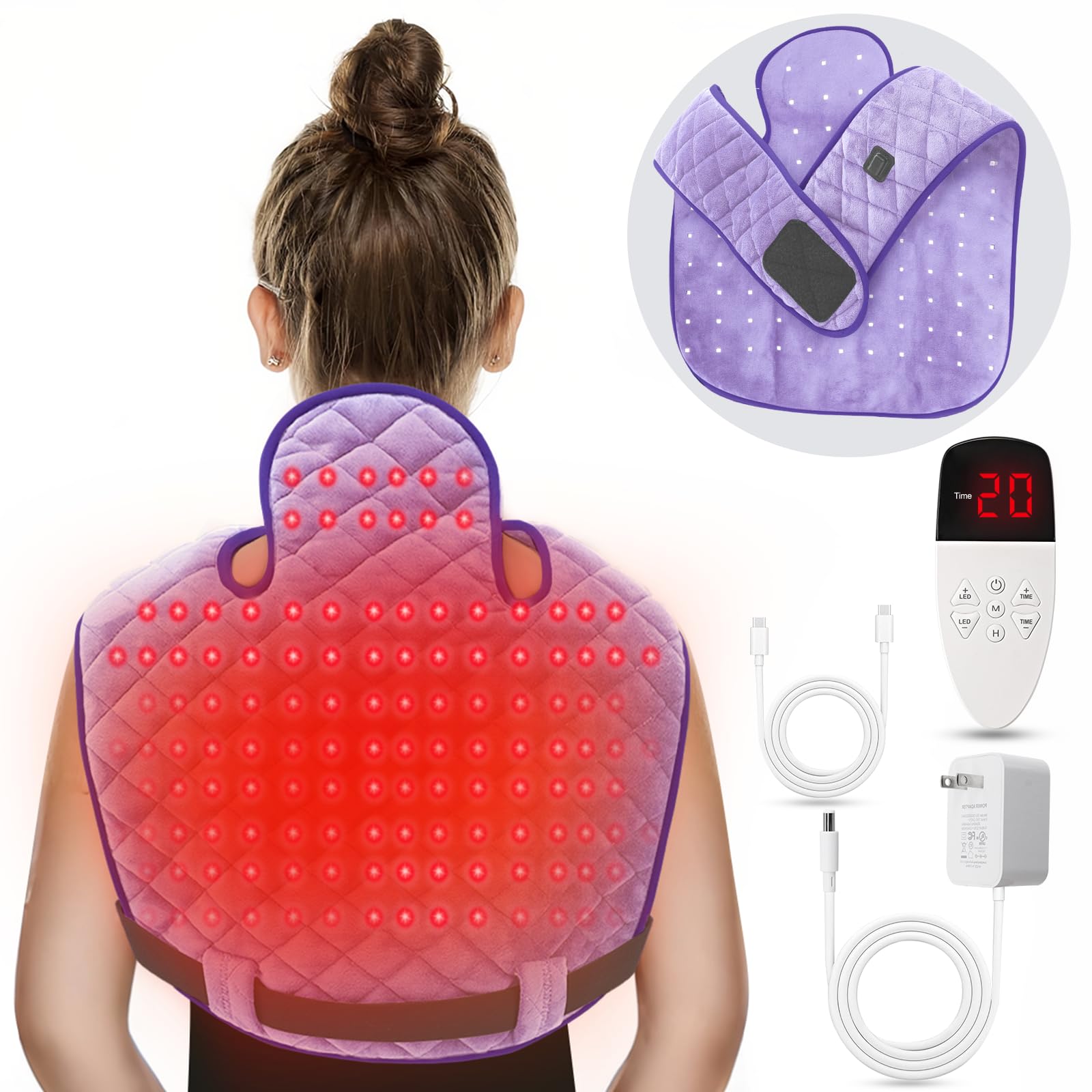 2 in 1 Red Light Therapy Heating Pad: Wearable Heating Pad for Neck Back Shoulder Pain Relief Self Care Gifts for Mom Grandma Wife Dad Men - Stocking Stuffers for Women