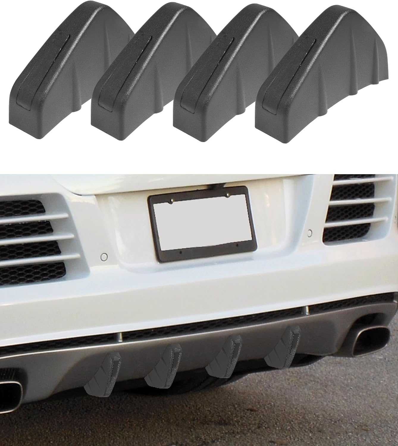 AAKICHI 4PCS Car Rear Lower Bumper Wing Lip Diffuser, Automotive Rear Bumper Lip Diffuser Shark Fins, Car Accessories Shark Fins Cover Trim Spoiler with Screw, Black