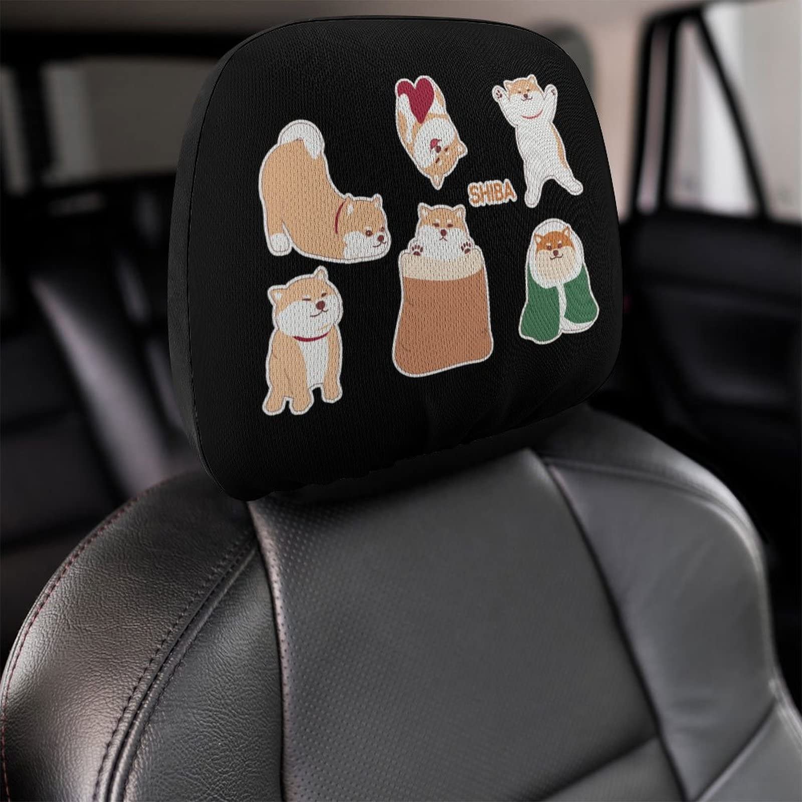 Amazon.co.jp: 車用 ヘッドレストカバー 2枚セット かわいい 柴犬 犬柄