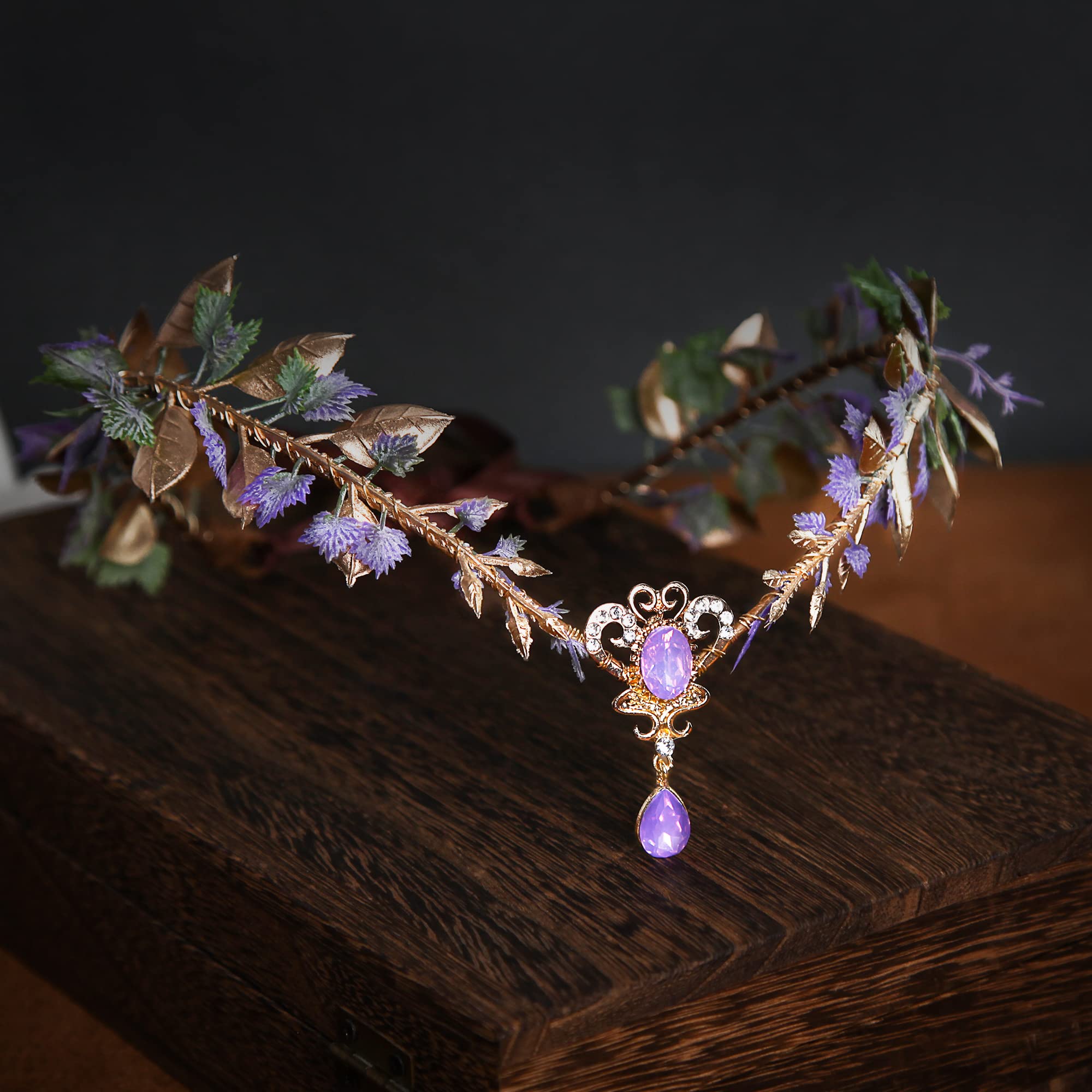 MOSTORY Purple Woodland Fairy Crown Headpiece for Women Cosplay Renaissance - Image 4