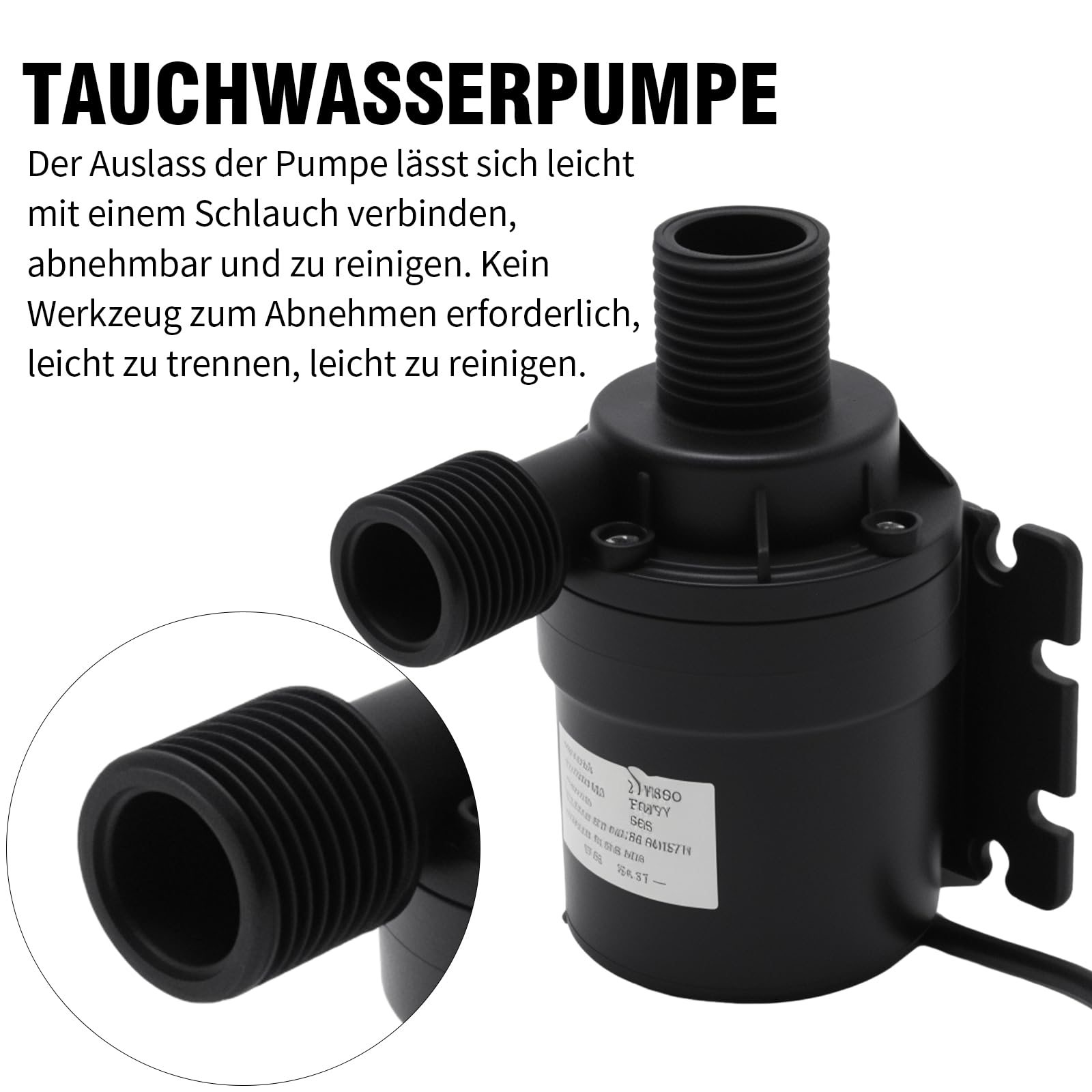 Pompa dell'acqua da 12 V, pompa centrifuga senza spazzole, 1000 l/h, 8 m, in plastica ABS con IP68, per acquario, impianto solare e circuito dell'acqua