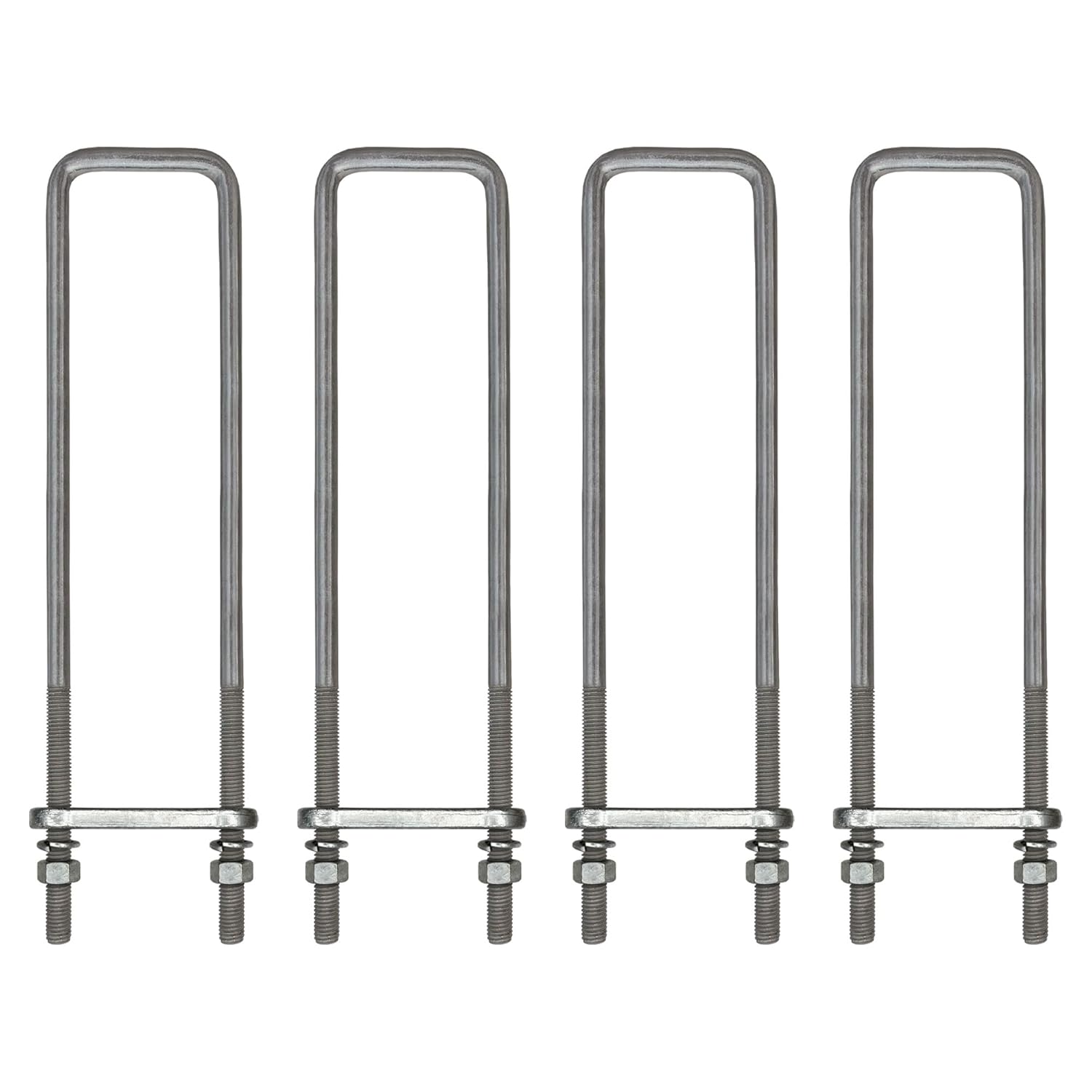 24" Square U-Bolt Kit with 1/2" x 4-1/4" Tie Bars & Hardware, 5/8" Diameter - Grade 8, Hot Dip Galvanized (4 Pack)